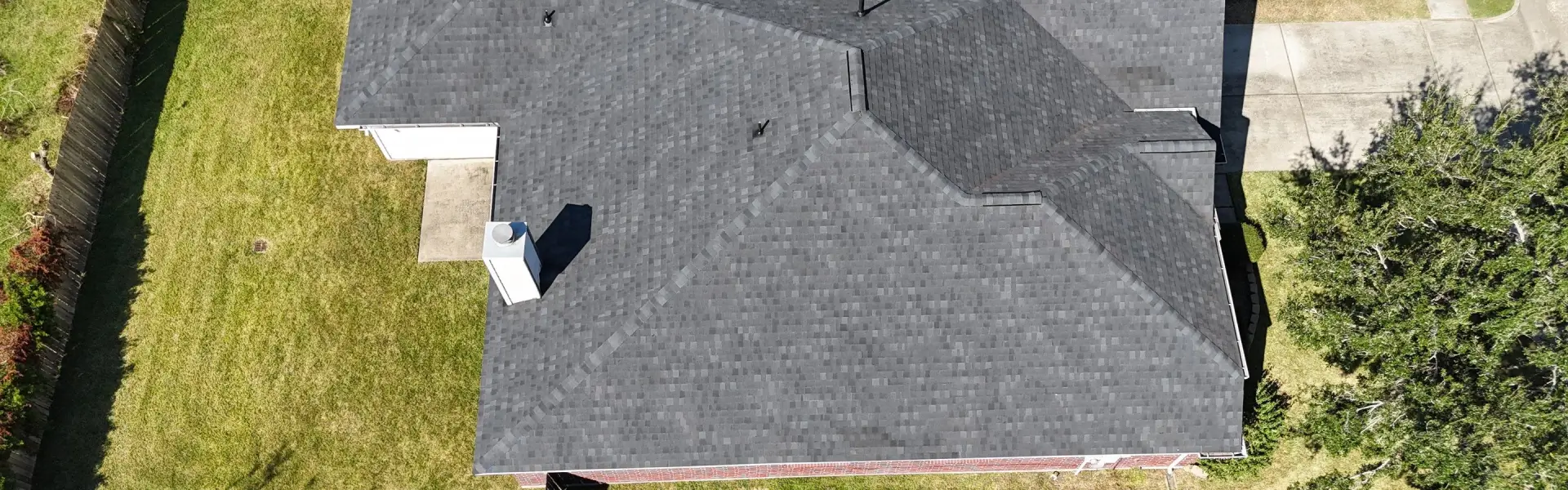 Asphalt shingle roofing aerial shot